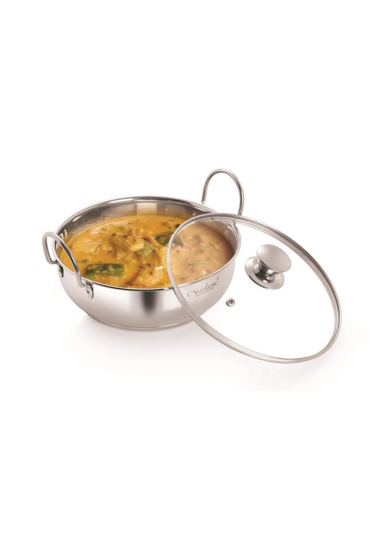 Neelam Stainless Steel Size 12, 22 Gauge Induction Bottom Kadai & Glass Lid, 1500 ml, Silver Finishing, Elegant & Durable Perfect for Curry/StirFry/DeepFry, Induction & Gas Safe Dishwasher Safe. - Image 2