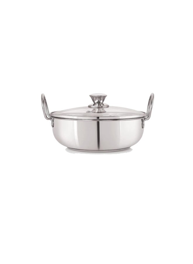 Neelam Stainless Steel Size 12, 22 Gauge Induction Bottom Kadai & Glass Lid, 1500 ml, Silver Finishing, Elegant & Durable Perfect for Curry/StirFry/DeepFry, Induction & Gas Safe Dishwasher Safe. - Image 1