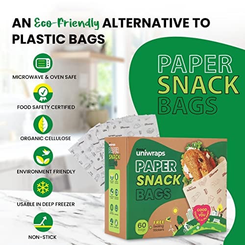 Oddy Uniwraps Multi-Purpose Paper Snack Bags with Sealing Stickers | Pack of 60 Bags, 8x5.5 Inch Each - Image 2