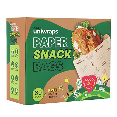 Oddy Uniwraps Multi-Purpose Paper Snack Bags with Sealing Stickers | Pack of 60 Bags, 8x5.5 Inch Each - Image 1