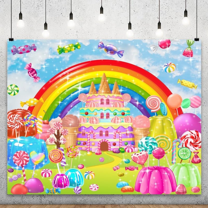 YongFoto خلفية يونغ فوتو كاندي لاند 5x3 قدم قوس قزح مصاصة كعكة آيس كريم فواكه حلوى صلبة خلفية تصوير حفلة كعكة الفتاة الحلوة لعيد الميلاد حفلة استحمام الأطفال لافتة ديكور طاولة الحلوى - Image 1