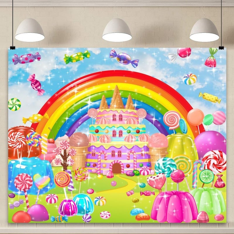 YongFoto خلفية يونغ فوتو كاندي لاند 5x3 قدم قوس قزح مصاصة كعكة آيس كريم فواكه حلوى صلبة خلفية تصوير حفلة كعكة الفتاة الحلوة لعيد الميلاد حفلة استحمام الأطفال لافتة ديكور طاولة الحلوى - Image 2