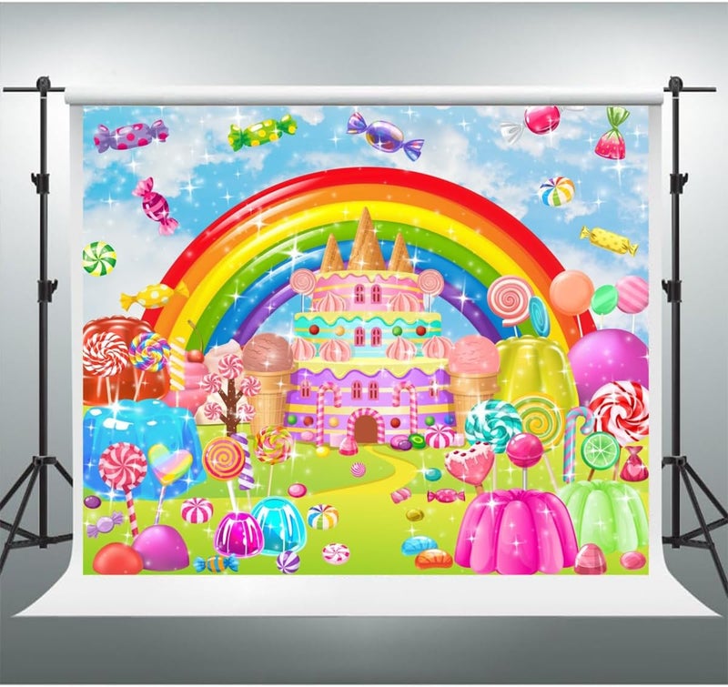 YongFoto خلفية يونغ فوتو كاندي لاند 5x3 قدم قوس قزح مصاصة كعكة آيس كريم فواكه حلوى صلبة خلفية تصوير حفلة كعكة الفتاة الحلوة لعيد الميلاد حفلة استحمام الأطفال لافتة ديكور طاولة الحلوى - Image 3