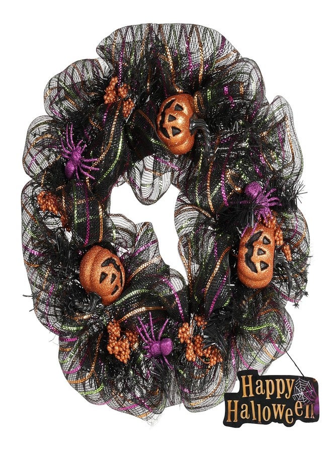 Huadanbor 24 inch Wreath, Halloween Wreath for Front Door, Halloween Spider Decor Pumpkin Skull Wreaths, Wall, Window, Garden and Offices Decor. (Black) - Image 3