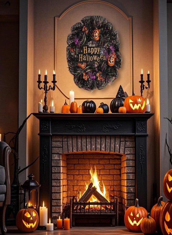 Huadanbor 24 inch Wreath, Halloween Wreath for Front Door, Halloween Spider Decor Pumpkin Skull Wreaths, Wall, Window, Garden and Offices Decor. (Black) - Image 5