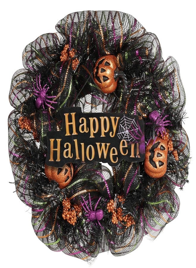 Huadanbor 24 inch Wreath, Halloween Wreath for Front Door, Halloween Spider Decor Pumpkin Skull Wreaths, Wall, Window, Garden and Offices Decor. (Black) - Image 1
