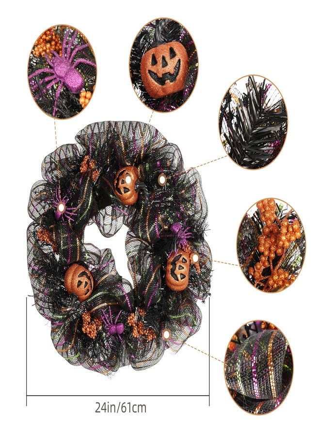 Huadanbor 24 inch Wreath, Halloween Wreath for Front Door, Halloween Spider Decor Pumpkin Skull Wreaths, Wall, Window, Garden and Offices Decor. (Black) - Image 2