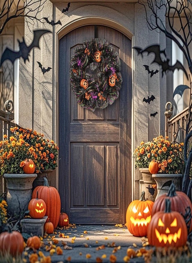 Huadanbor 24 inch Wreath, Halloween Wreath for Front Door, Halloween Spider Decor Pumpkin Skull Wreaths, Wall, Window, Garden and Offices Decor. (Black) - Image 4