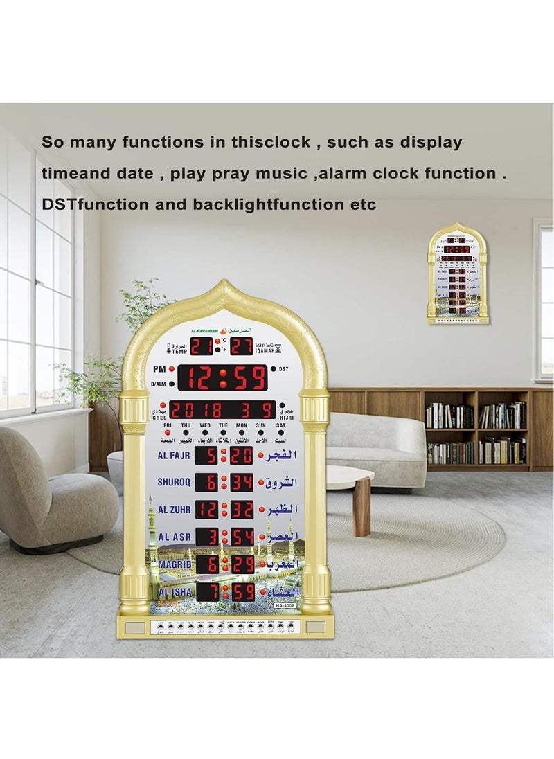 Generic - HA-4008 LED Digital Muslim Clock Islamic Wall Clock, Mosque Prayer Times Wall Clock, Masjid Clock with Complete Azaan (Gold) - Image 1