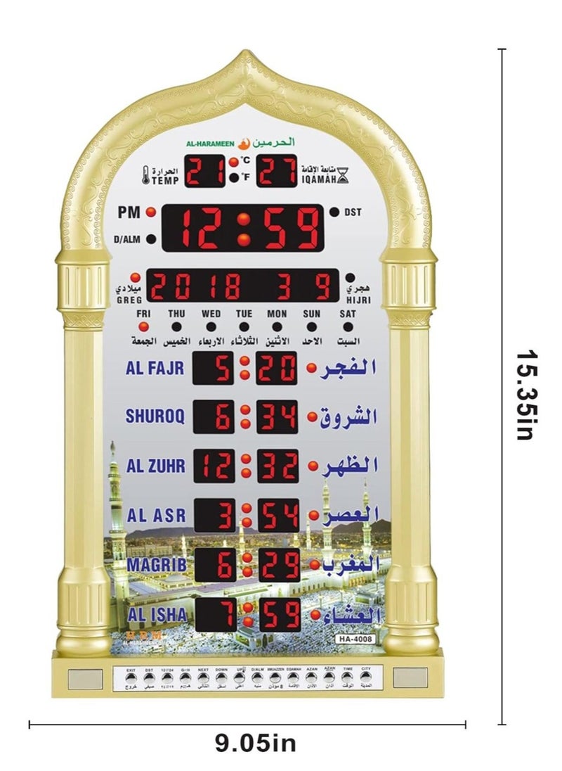 Generic - HA-4008 LED Digital Muslim Clock Islamic Wall Clock, Mosque Prayer Times Wall Clock, Masjid Clock with Complete Azaan (Gold) - Image 1