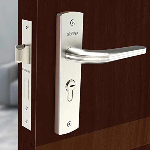 Plantex Heavy-Duty Door Lock Set - Main Door Lock Handle Set/ 6-Lever Lock Mechanism with 3 Years of Warranty/Mortise Lock with 3 Keys, Brass Lock Body & Cylinder(8077 - Chrome & Matt) - Image 1