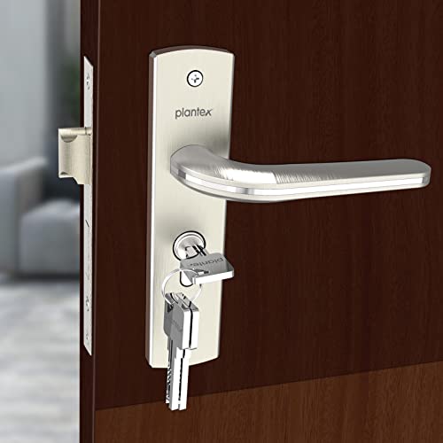 Plantex Heavy-Duty Door Lock Set - Main Door Lock Handle Set/ 6-Lever Lock Mechanism with 3 Years of Warranty/Mortise Lock with 3 Keys, Brass Lock Body & Cylinder(8077 - Chrome & Matt) - Image 4