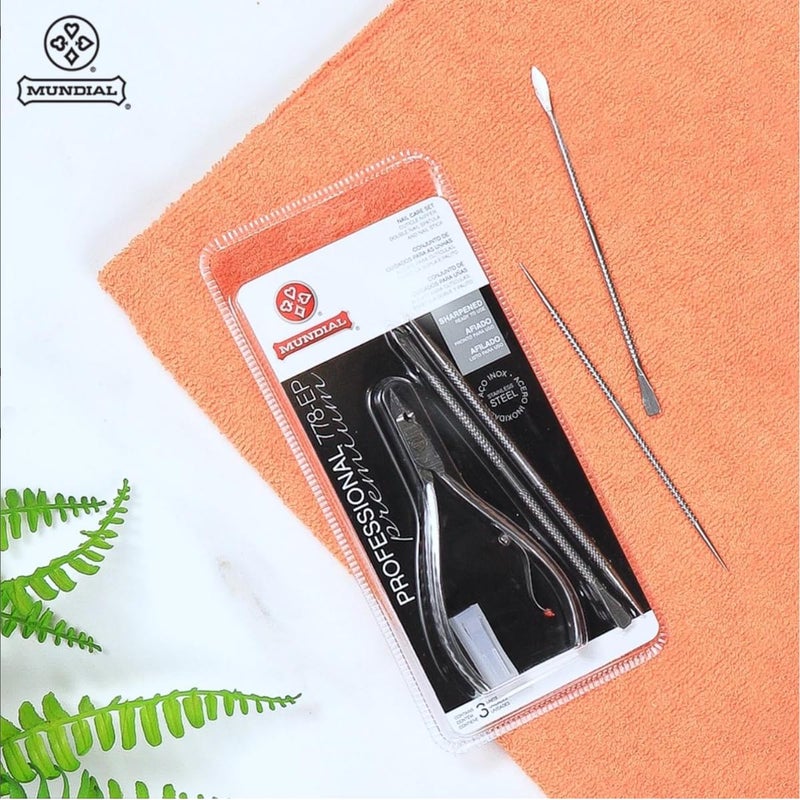 Mundial Nail Care 3 Piece Set - Professional Stainless Steel Cuticle Nippers with Double Nail Spatula and Pusher, Manicure, and Pedicure Trimmer Kit - Image 5