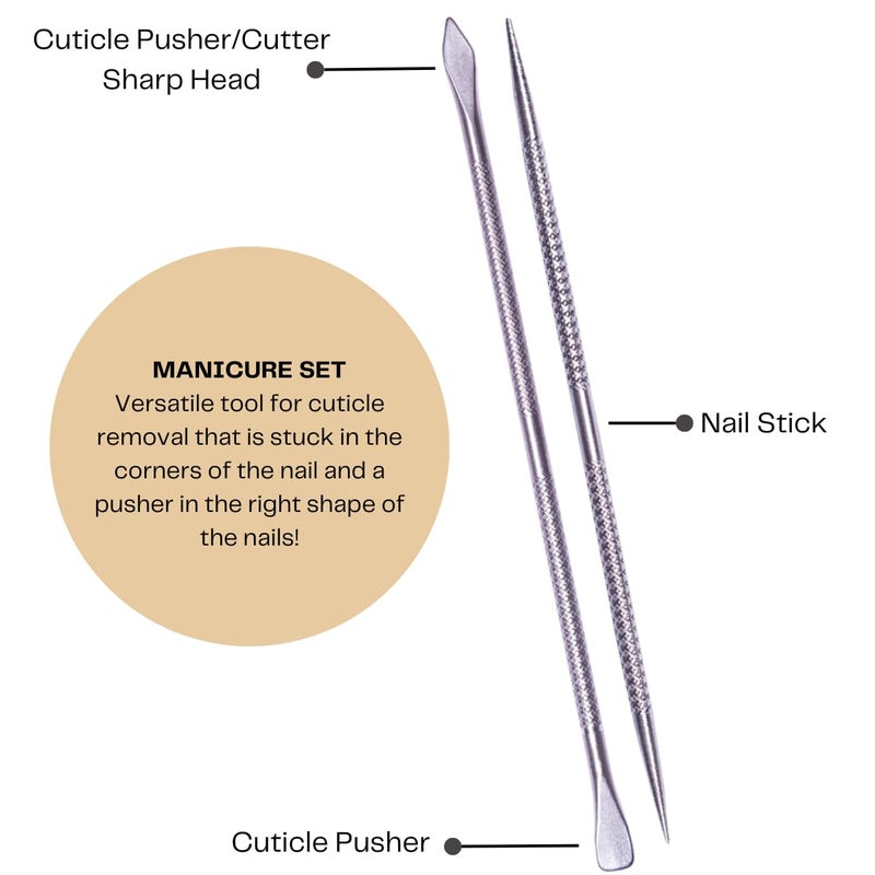 Mundial Nail Care 3 Piece Set - Professional Stainless Steel Cuticle Nippers with Double Nail Spatula and Pusher, Manicure, and Pedicure Trimmer Kit - Image 3