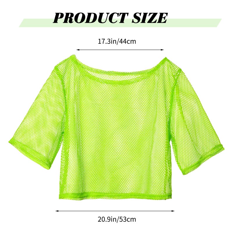 PKRFCJ 80s Neon Shirts for Women, Fishnet Top, Casual Neon Clothes, Off-Shoulder T-Shirt, Suitable for Masquerade Disco Party (Green) - Image 4