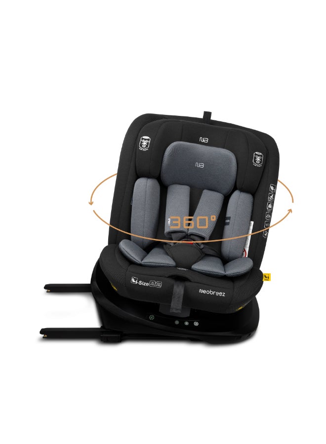 Neobreez I-VILO 360° Rotatable ISOFIX All-in-1 Convertible Baby Toddler Kids Child Car Seat,I-Size ECER129, Recline&Adjustable, Side Impact Protection,0-12Yrs,0-36Kg),Group 0+/1/2/3-Black Grey - Image 1