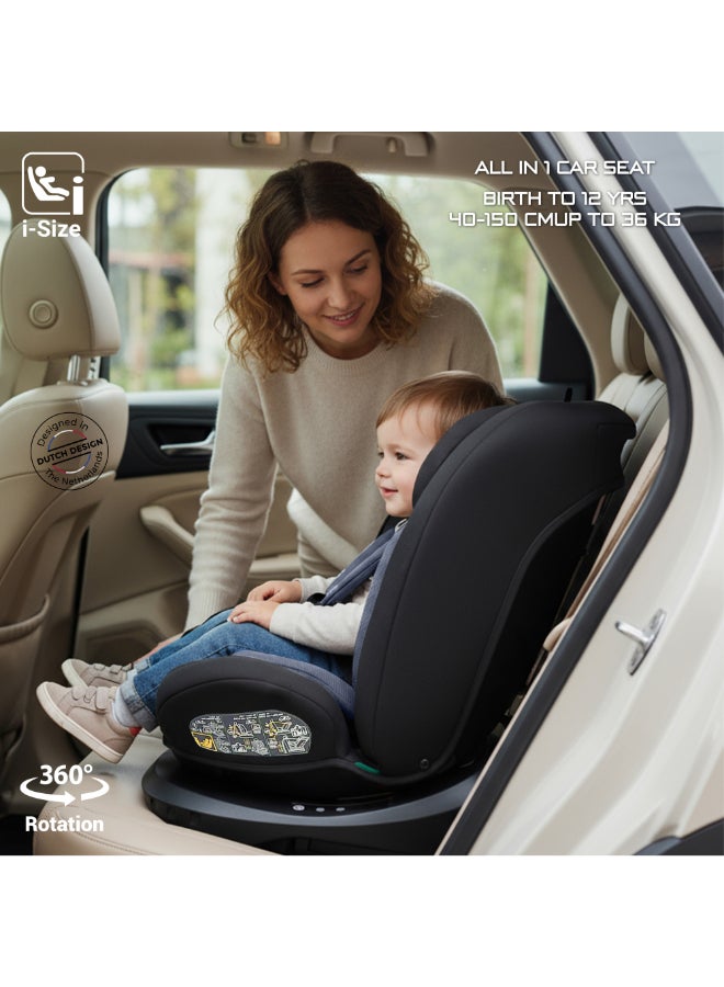 Neobreez I-VILO 360° Rotatable ISOFIX All-in-1 Convertible Baby Toddler Kids Child Car Seat,I-Size ECER129, Recline&Adjustable, Side Impact Protection,0-12Yrs,0-36Kg),Group 0+/1/2/3-Black Grey - Image 4