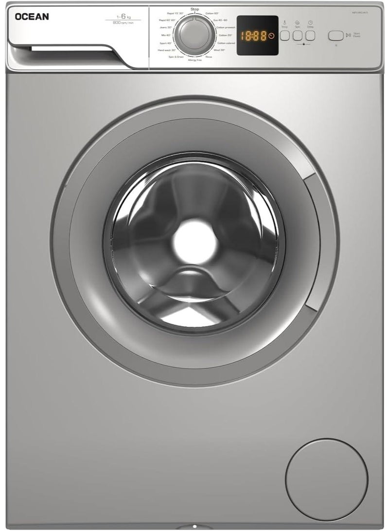 Ocean WFO 860 W S – Front Load Full Automatic Washing Machine, 6 kg, Silver - Image 1