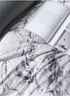 LUNA Home Single-Size 4-Piece Marble Duvet Cover Set. Reversible Bedding Ensemble in Grey and White.  - Image 3