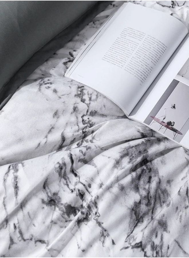 LUNA Home - Single-Size 4-Piece Marble Duvet Cover Set. Reversible Bedding Ensemble in Grey and White. - Image 1
