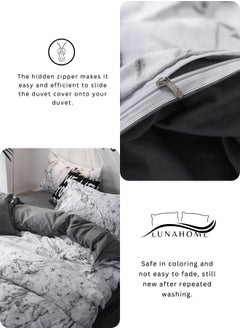 LUNA Home Single-Size 4-Piece Marble Duvet Cover Set. Reversible Bedding Ensemble in Grey and White.  - Image 5