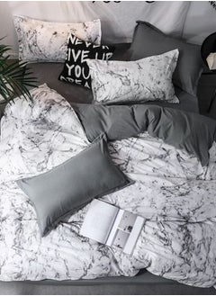 LUNA Home Single-Size 4-Piece Marble Duvet Cover Set. Reversible Bedding Ensemble in Grey and White.  - Image 4