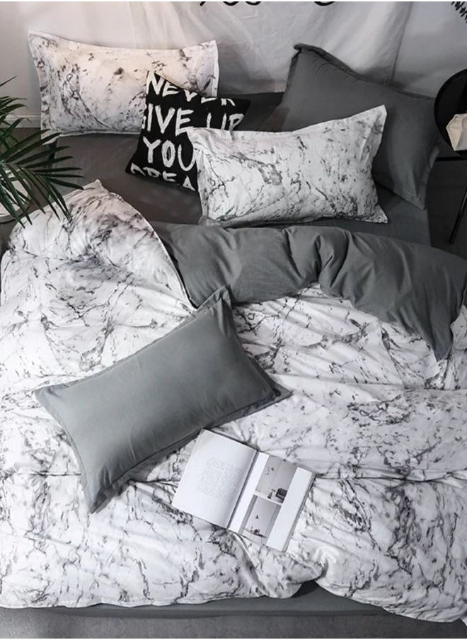 LUNA Home - Single-Size 4-Piece Marble Duvet Cover Set. Reversible Bedding Ensemble in Grey and White. - Image 1