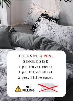 LUNA Home Single-Size 4-Piece Marble Duvet Cover Set. Reversible Bedding Ensemble in Grey and White.  - Image 2