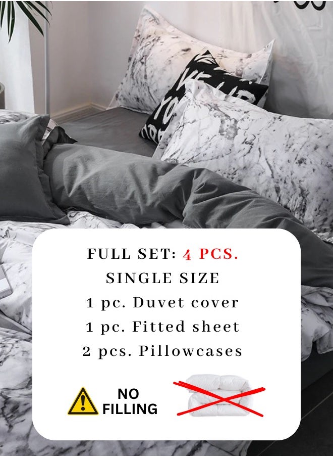 LUNA Home - Single-Size 4-Piece Marble Duvet Cover Set. Reversible Bedding Ensemble in Grey and White. - Image 1