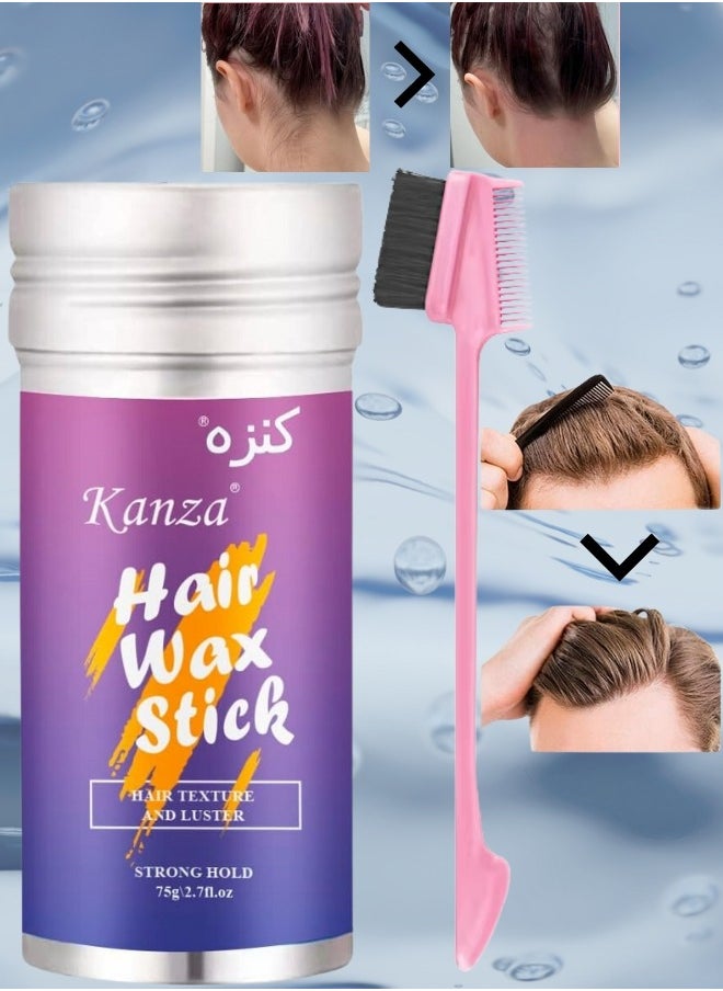 Kanza 75g Hair Wax Stick with Edge Control Brush for Better Hair Texture & Frizz Hair Styling Wax Small Broken Hair Finishing Cream Edge Control Slick Stick Hair Pomade Stick for Men and Women  - Image 1