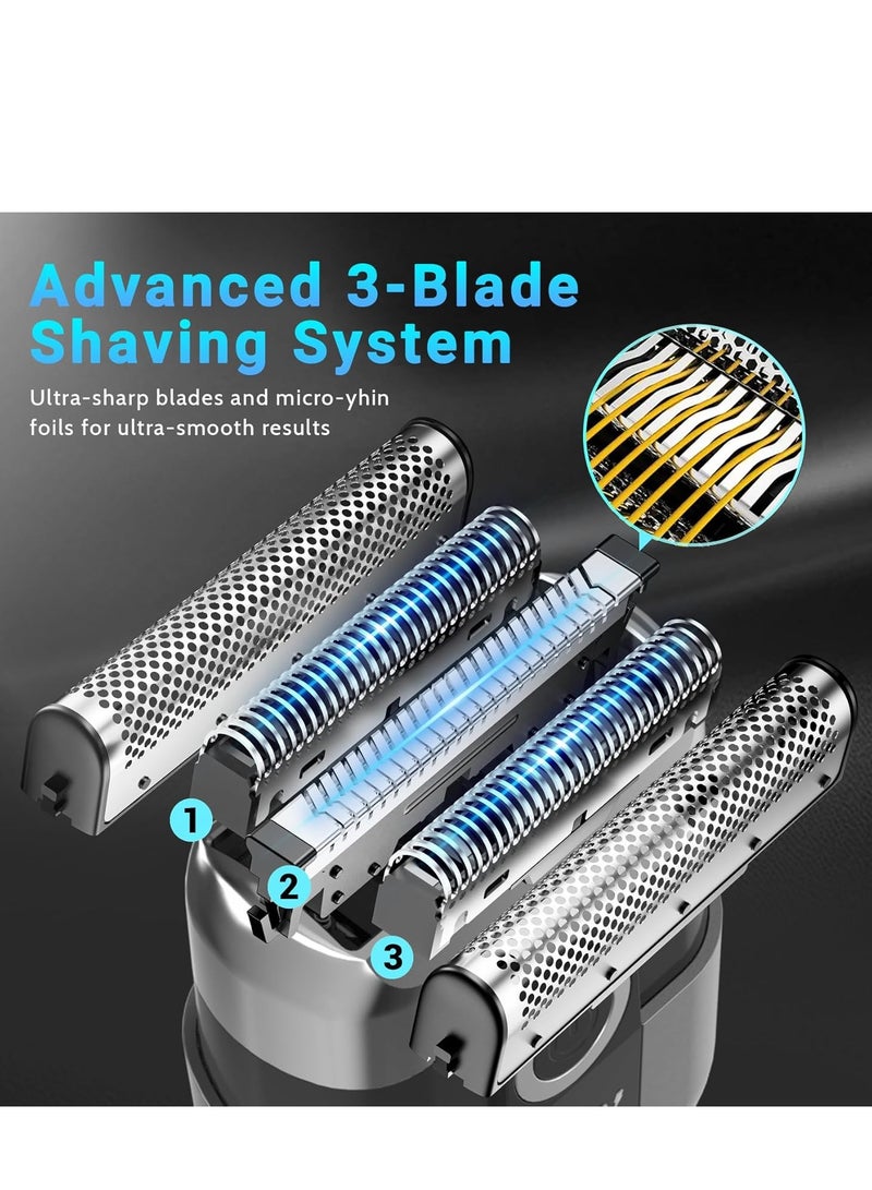 بابونا ماكينة حلاقة كهربائية محمولة للرجال – مقاومة للماء IPX7، جافة ورطبة، بشاشة LED، شحن سريع USB-C، ماكينة حلاقة للسفر (رمادي معدني) - Image 3