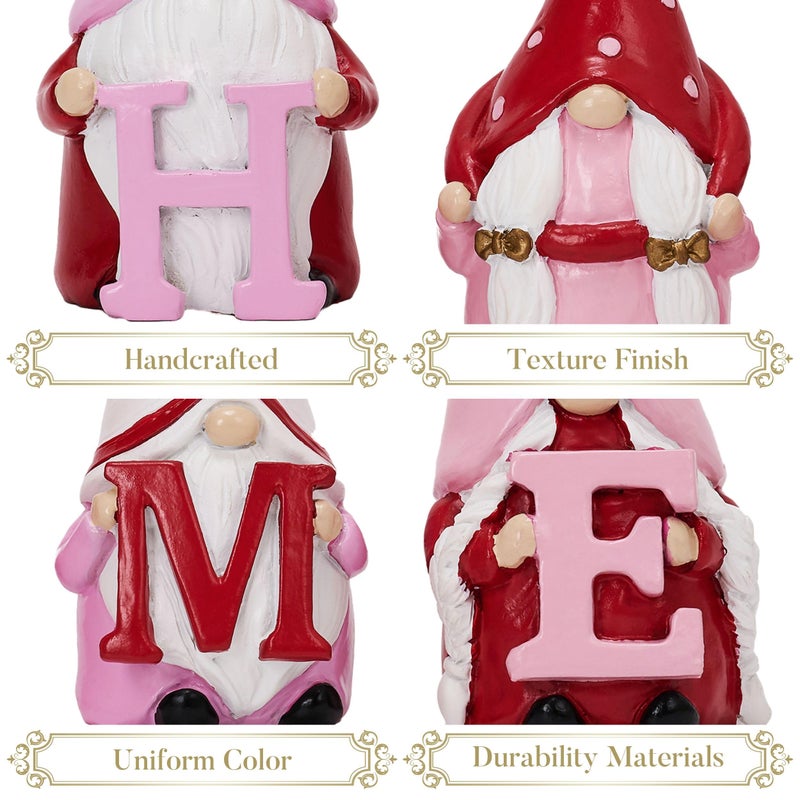 Valery Madelyn 4Pcs Valentines Gnome Decorations, Resin Gnome Family Tiered Tray Decor, Red Pink Sweet Gnome Table Decor, Valentines Gifts for Him Her Wedding, 3.1 Inch - Image 3