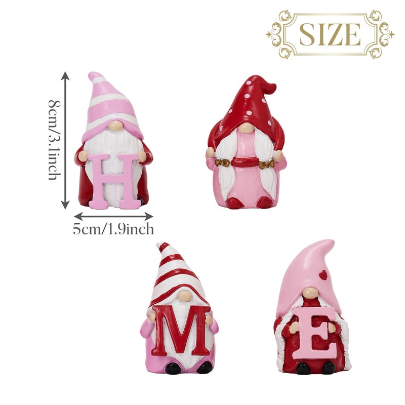 Valery Madelyn 4Pcs Valentines Gnome Decorations, Resin Gnome Family Tiered Tray Decor, Red Pink Sweet Gnome Table Decor, Valentines Gifts for Him Her Wedding, 3.1 Inch - Image 5