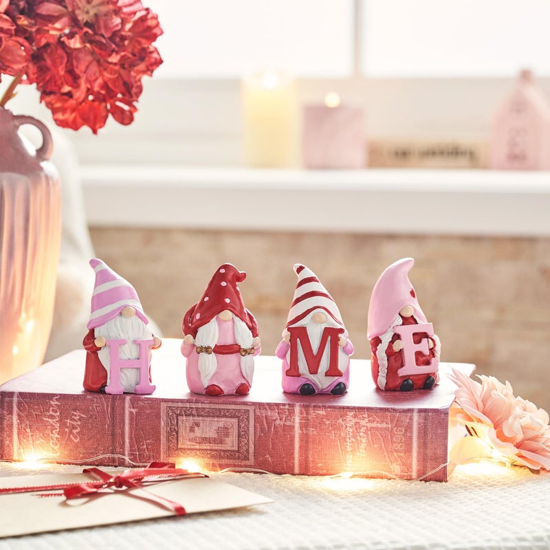 Valery Madelyn 4Pcs Valentines Gnome Decorations, Resin Gnome Family Tiered Tray Decor, Red Pink Sweet Gnome Table Decor, Valentines Gifts for Him Her Wedding, 3.1 Inch - Image 4