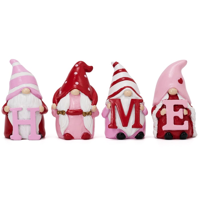 Valery Madelyn 4Pcs Valentines Gnome Decorations, Resin Gnome Family Tiered Tray Decor, Red Pink Sweet Gnome Table Decor, Valentines Gifts for Him Her Wedding, 3.1 Inch - Image 1