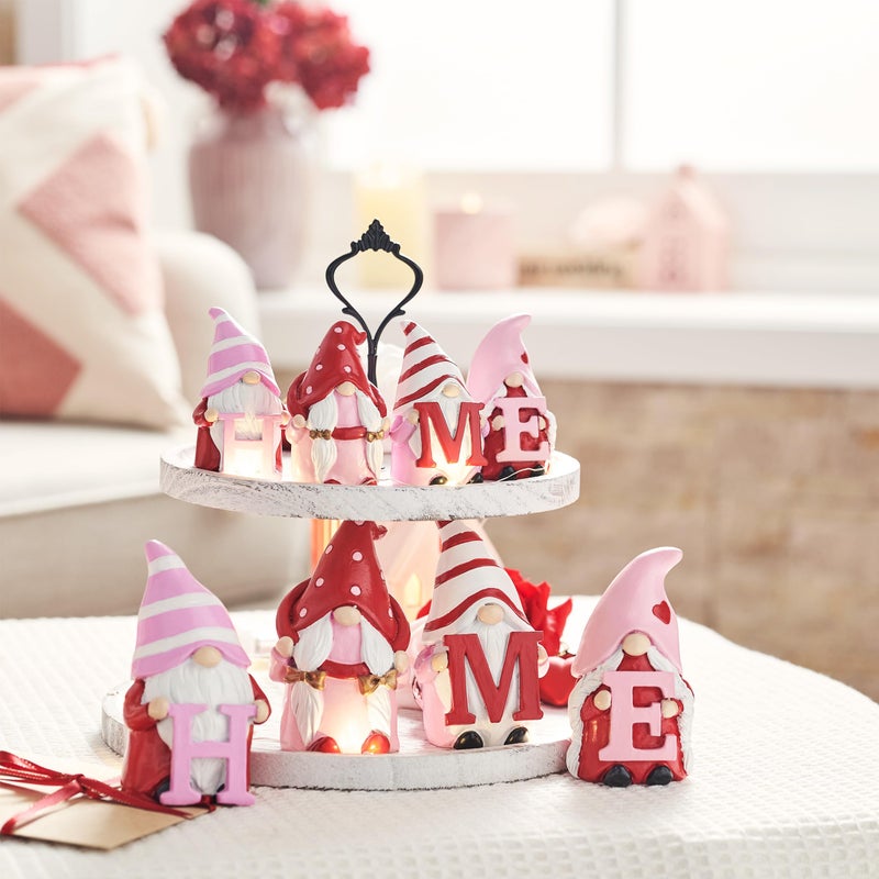 Valery Madelyn 4Pcs Valentines Gnome Decorations, Resin Gnome Family Tiered Tray Decor, Red Pink Sweet Gnome Table Decor, Valentines Gifts for Him Her Wedding, 3.1 Inch - Image 2