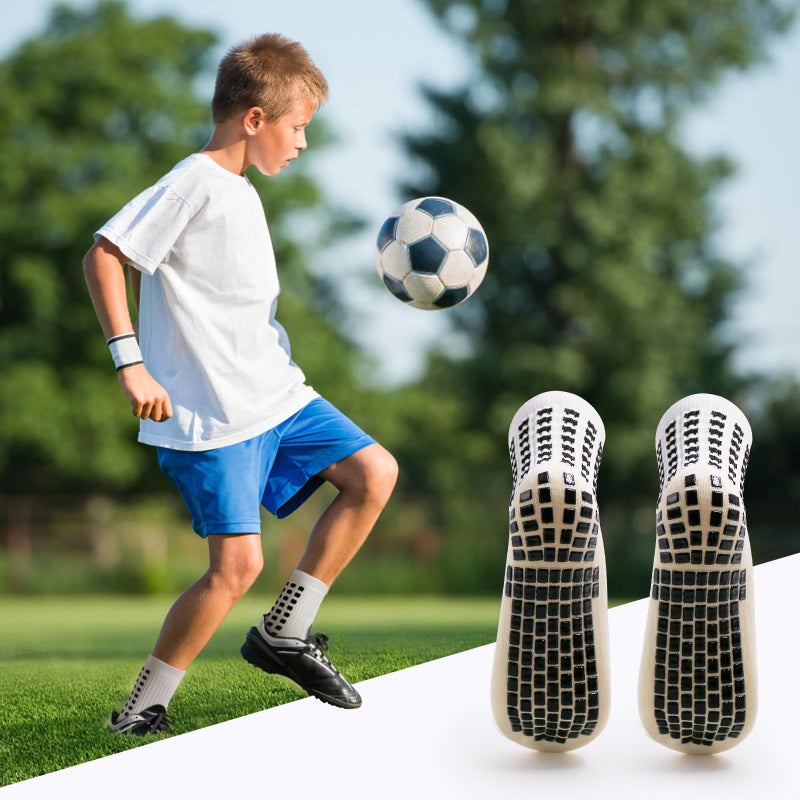 Yufree Youth Grip Soccer Socks - Boys and Girls Athletic Sport Socks for Baseball Football Basketball Hockey Rugby 4 Pcs (White) - Image 2