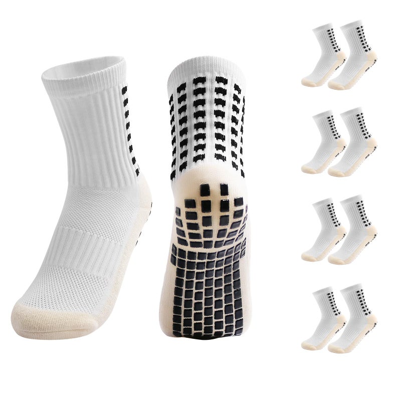 Yufree Youth Grip Soccer Socks - Boys and Girls Athletic Sport Socks for Baseball Football Basketball Hockey Rugby 4 Pcs (White) - Image 1