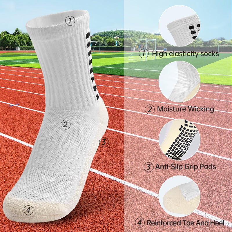 Yufree Youth Grip Soccer Socks - Boys and Girls Athletic Sport Socks for Baseball Football Basketball Hockey Rugby 4 Pcs (White) - Image 5
