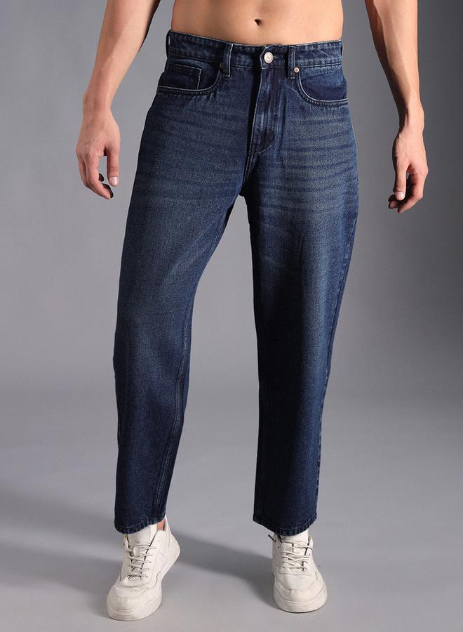HIGH STAR Mid Rise Relaxed Fit Jeans with Whisker Detail by Styli - Image 1
