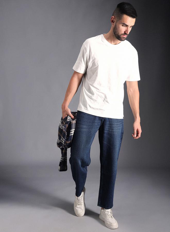 HIGH STAR Mid Rise Relaxed Fit Jeans with Whisker Detail by Styli - Image 4