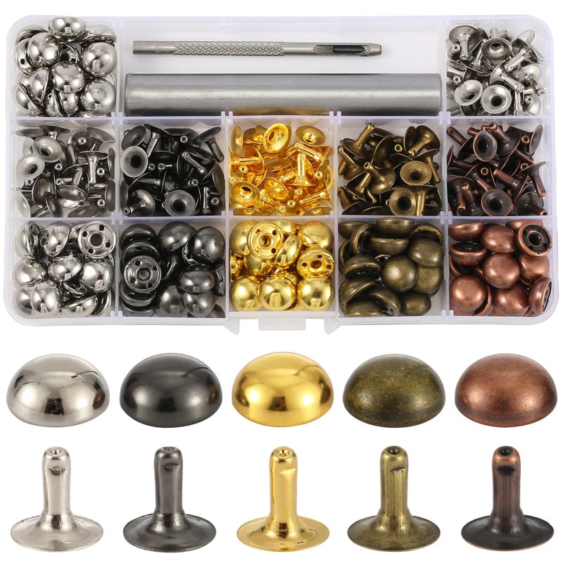 YORANYO 150 Sets 12x6mm Round Dome Leather Rivets Studs for Clothing Purse Feet for Handbags Studs and Spikes with Hole Punch and Mushroom Rivets Setter for Shoes Bags Belts Dog Collars Leather Craft - Image 3