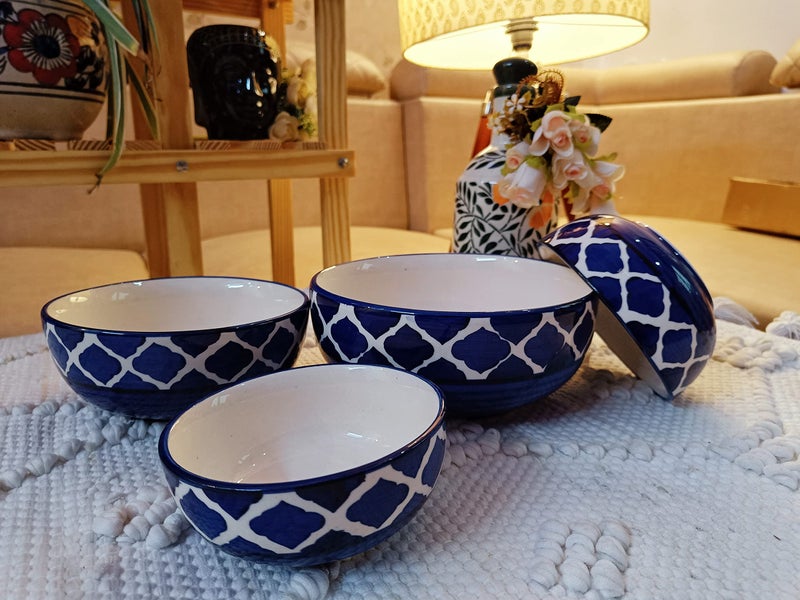 Niyara Stoneware Handmade Ceramic Stylish Premium Serving Bowls, Salad Tray Microwave Dishwasher Safe, Elegant Ceramic Flat Serving Bowl Set of 4, Sizes: 1400ml, 700ml, 500ml, 350ml (Blue) - Image 2