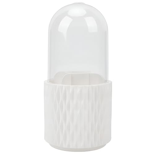 Prime Pick Spin Guard Makeup Brush Holder Organizer 360 Degree Rotating Dustproof Cosmetic Storage Container with Lid Clear Vanity Desktop Bathroom Countertop Makeup Organizer White - Image 1