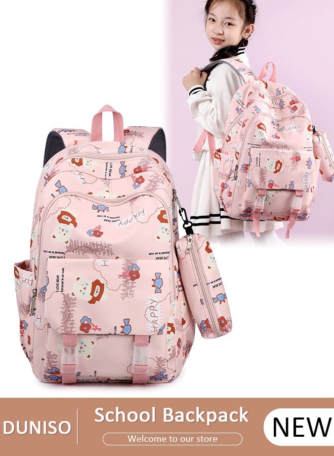 DUNISO Kids School Backpack, Large Capacity Backpack for Girls, Lightweight Schoolbag for Teen Girls,Water Resistant Bookbag for Elementary Primary School - Image 1