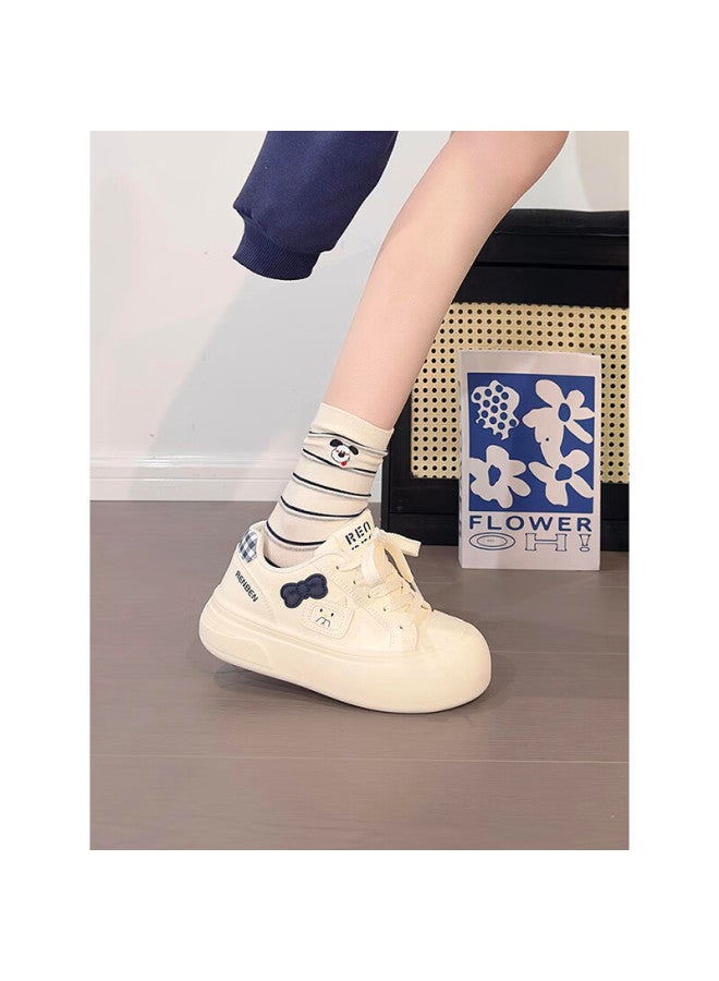 Humanity Renben Women's New Bowknot White Shoes Elevated Casual Versatile Thick-soled Large-toe Sports Sneakers Soft Sole - Image 2