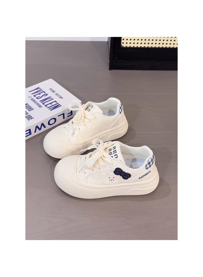 Humanity Renben Women's New Bowknot White Shoes Elevated Casual Versatile Thick-soled Large-toe Sports Sneakers Soft Sole - Image 4