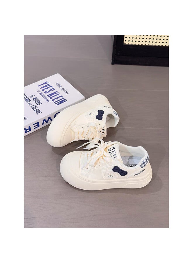 Humanity Renben Women's New Bowknot White Shoes Elevated Casual Versatile Thick-soled Large-toe Sports Sneakers Soft Sole - Image 5