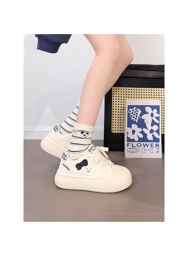 Humanity Renben Women's New Bowknot White Shoes Elevated Casual Versatile Thick-soled Large-toe Sports Sneakers Soft Sole - Image 3