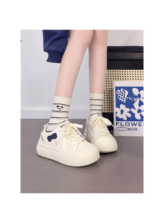 Humanity Renben Women's New Bowknot White Shoes Elevated Casual Versatile Thick-soled Large-toe Sports Sneakers Soft Sole - Image 1